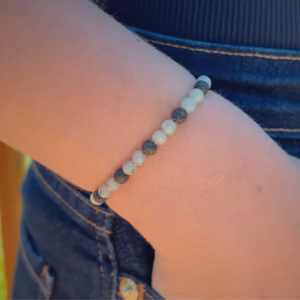 Pulseira Firenze Com Vulcanica Grafite e Jaspe Kiwi